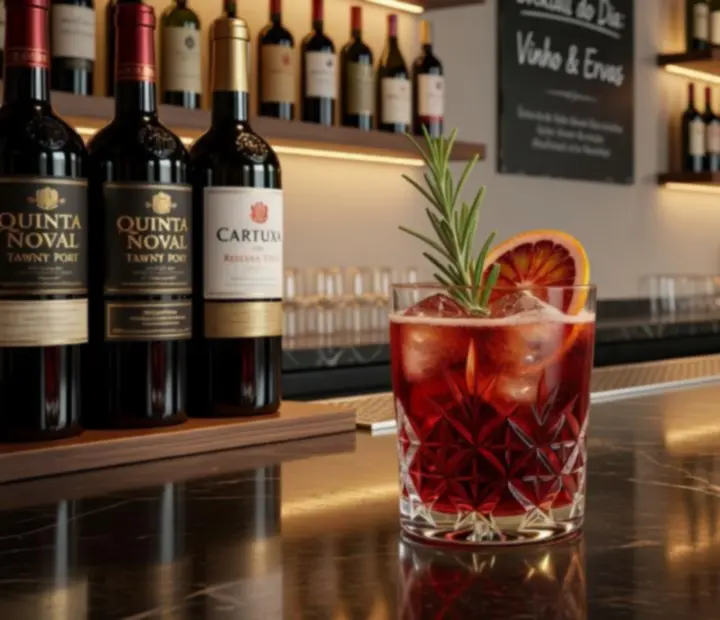 Cocktail de autor elaborado com vinho português premium.