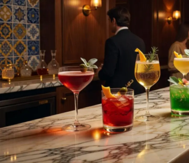 Carta de cocktails de assinatura num bar elegante em Portugal